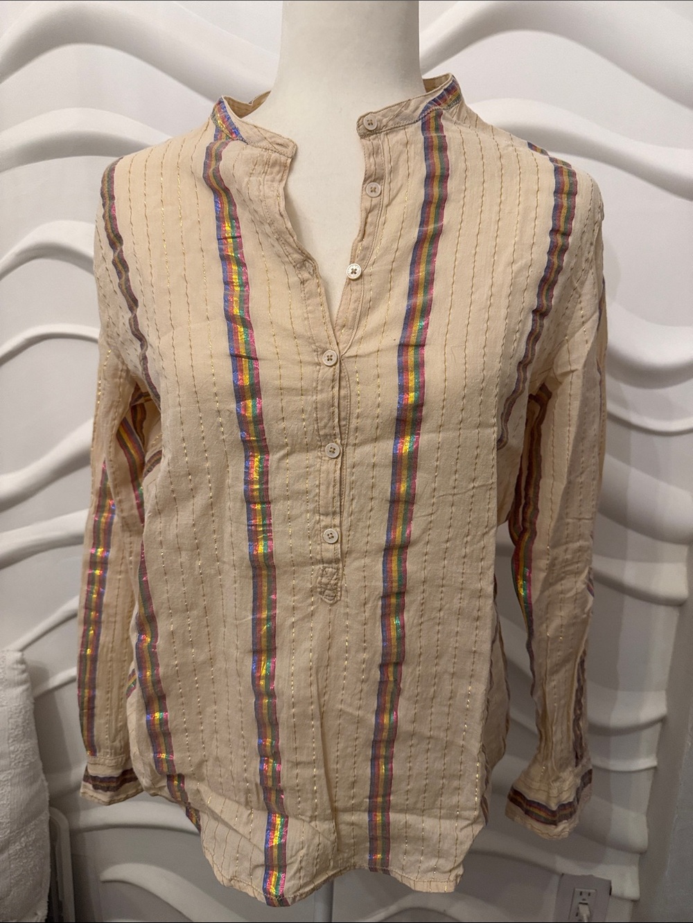 Zadig & Voltaire Beige blouse button down with Multicolor Stripes